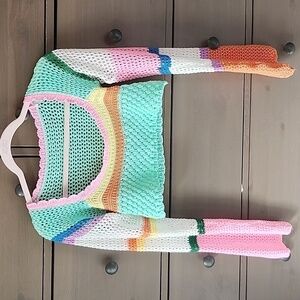 COLOR BLOCK CROPPED CROCHET SWEATER SIZE SMALL